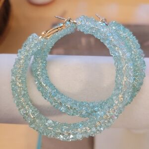 Crushed Resin Hoop Earrings • Colorful & Fun • Pierced • Clutchless Closure